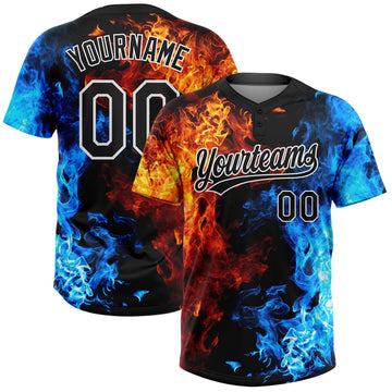 Custom Figure Black-White Flame 3D Pattern Two-Button Unisex Softball Jersey