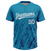 Load image into Gallery viewer, Custom Teal White-Royal 3D Pattern Two-Button Unisex Softball Jersey
