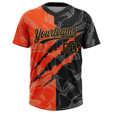 Load image into Gallery viewer, Custom Graffiti Pattern Black-Old Gold 3D Two-Button Unisex Softball Jersey
