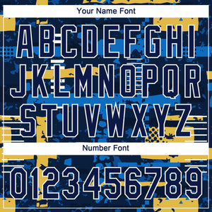 Custom Navy Navy Royal-Gold 3D Pattern Two-Button Unisex Softball Jersey