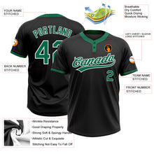 Load image into Gallery viewer, Custom Black Kelly Green-White Two-Button Unisex Softball Jersey
