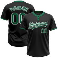 Load image into Gallery viewer, Custom Black Kelly Green-White Two-Button Unisex Softball Jersey
