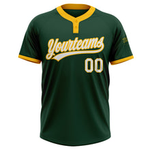 Laden Sie das Bild in den Galerie-Viewer, Custom Green White-Gold Two-Button Unisex Softball Jersey
