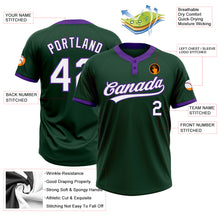 Laden Sie das Bild in den Galerie-Viewer, Custom Green White-Purple Two-Button Unisex Softball Jersey
