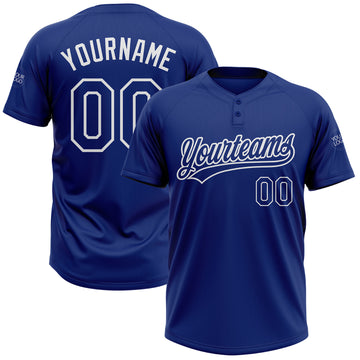 Custom Royal Royal-White Two-Button Unisex Softball Jersey