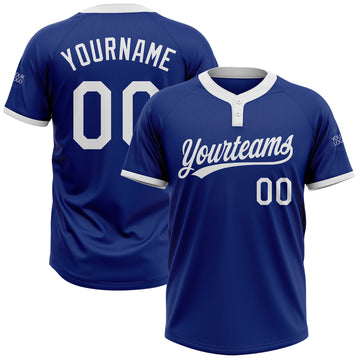 Custom Royal White Two-Button Unisex Softball Jersey