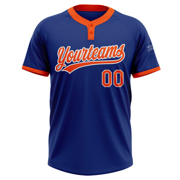 Custom Royal Orange-White Two-Button Unisex Softball Jersey