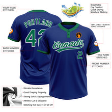 Laden Sie das Bild in den Galerie-Viewer, Custom Royal Kelly Green-White Two-Button Unisex Softball Jersey
