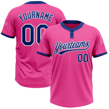 Load image into Gallery viewer, Custom Pink Royal-White Two-Button Unisex Softball Jersey
