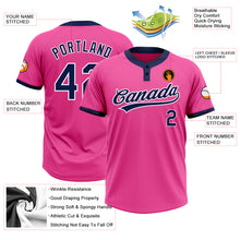 Laden Sie das Bild in den Galerie-Viewer, Custom Pink Navy-White Two-Button Unisex Softball Jersey
