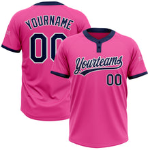 Laden Sie das Bild in den Galerie-Viewer, Custom Pink Navy-White Two-Button Unisex Softball Jersey
