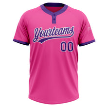 Laden Sie das Bild in den Galerie-Viewer, Custom Pink Purple-White Two-Button Unisex Softball Jersey
