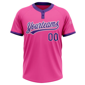 Custom Pink Purple-White Two-Button Unisex Softball Jersey
