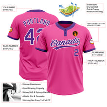 Laden Sie das Bild in den Galerie-Viewer, Custom Pink Purple-White Two-Button Unisex Softball Jersey
