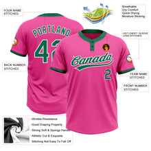 Laden Sie das Bild in den Galerie-Viewer, Custom Pink Kelly Green-White Two-Button Unisex Softball Jersey
