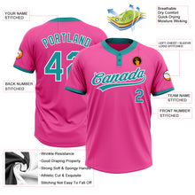 Laden Sie das Bild in den Galerie-Viewer, Custom Pink Teal-White Two-Button Unisex Softball Jersey
