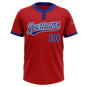 Custom Red Royal-White Two-Button Unisex Softball Jersey