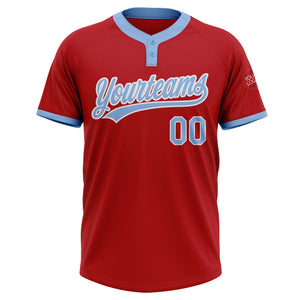 Custom Red Light Blue-White Two-Button Unisex Softball Jersey