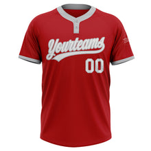 Laden Sie das Bild in den Galerie-Viewer, Custom Red White-Gray Two-Button Unisex Softball Jersey
