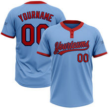 Load image into Gallery viewer, Custom Light Blue Red-Navy Two-Button Unisex Softball Jersey
