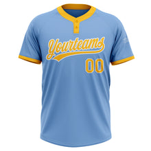 Load image into Gallery viewer, Custom Light Blue Gold-White Two-Button Unisex Softball Jersey
