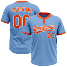Laden Sie das Bild in den Galerie-Viewer, Custom Light Blue Orange-White Two-Button Unisex Softball Jersey
