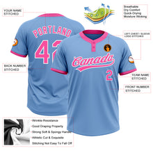 Laden Sie das Bild in den Galerie-Viewer, Custom Light Blue Pink-White Two-Button Unisex Softball Jersey
