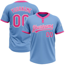 Laden Sie das Bild in den Galerie-Viewer, Custom Light Blue Pink-White Two-Button Unisex Softball Jersey
