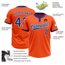 Laden Sie das Bild in den Galerie-Viewer, Custom Orange Royal-White Two-Button Unisex Softball Jersey
