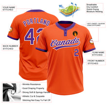 Laden Sie das Bild in den Galerie-Viewer, Custom Orange Purple-White Two-Button Unisex Softball Jersey
