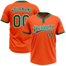 Laden Sie das Bild in den Galerie-Viewer, Custom Orange Kelly Green-White Two-Button Unisex Softball Jersey
