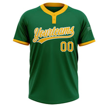 Load image into Gallery viewer, Custom Kelly Green Gold-White Two-Button Unisex Softball Jersey
