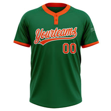 Load image into Gallery viewer, Custom Kelly Green Orange-White Two-Button Unisex Softball Jersey

