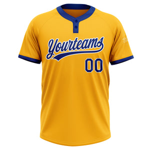 Custom Gold Royal-White Two-Button Unisex Softball Jersey