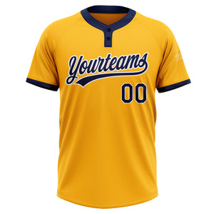 Custom Gold Navy-White Two-Button Unisex Softball Jersey