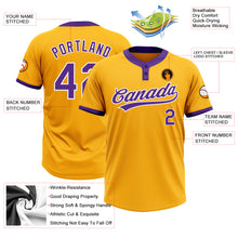 Laden Sie das Bild in den Galerie-Viewer, Custom Gold Purple-White Two-Button Unisex Softball Jersey
