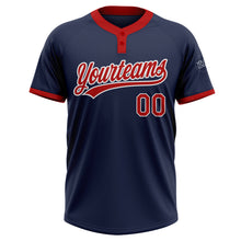 Laden Sie das Bild in den Galerie-Viewer, Custom Navy Red-White Two-Button Unisex Softball Jersey
