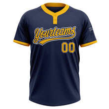 Laden Sie das Bild in den Galerie-Viewer, Custom Navy Gold-White Two-Button Unisex Softball Jersey
