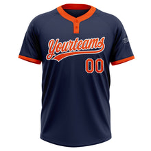 Load image into Gallery viewer, Custom Navy Orange-White Two-Button Unisex Softball Jersey
