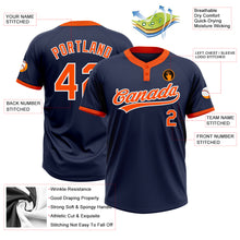 Load image into Gallery viewer, Custom Navy Orange-White Two-Button Unisex Softball Jersey
