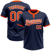 Load image into Gallery viewer, Custom Navy Orange-White Two-Button Unisex Softball Jersey

