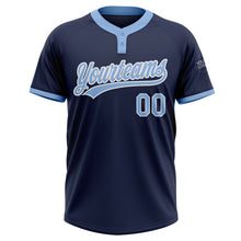 Load image into Gallery viewer, Custom Navy Light Blue-White Two-Button Unisex Softball Jersey
