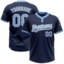 Load image into Gallery viewer, Custom Navy Light Blue-White Two-Button Unisex Softball Jersey
