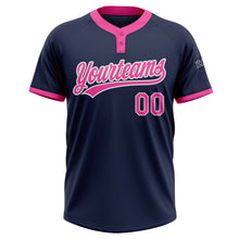 Load image into Gallery viewer, Custom Navy Pink-White Two-Button Unisex Softball Jersey
