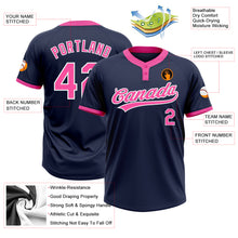 Load image into Gallery viewer, Custom Navy Pink-White Two-Button Unisex Softball Jersey
