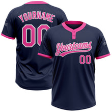 Load image into Gallery viewer, Custom Navy Pink-White Two-Button Unisex Softball Jersey
