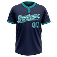 Laden Sie das Bild in den Galerie-Viewer, Custom Navy Teal-White Two-Button Unisex Softball Jersey
