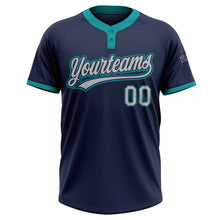 Load image into Gallery viewer, Custom Navy Gray-Teal Two-Button Unisex Softball Jersey
