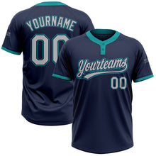 Load image into Gallery viewer, Custom Navy Gray-Teal Two-Button Unisex Softball Jersey
