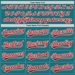 Custom Teal Red-White Two-Button Unisex Softball Jersey